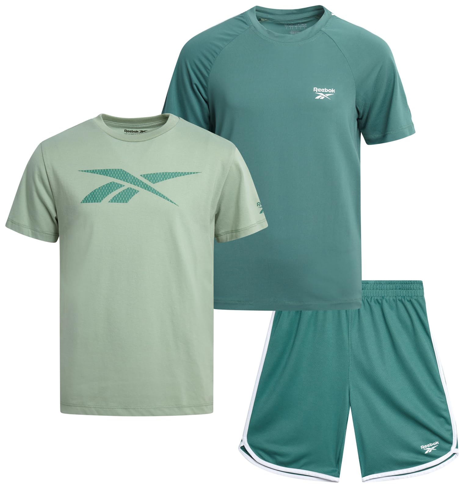 Reebok Boys Athletic Shorts Set - 3 Piece Summer Clothes Outfit with Graphic Tees and Boys Running Shorts for Active Kids